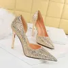 Elegant Party Shoes for Women Stiletto Heels Silver Glitter Pumps Woman Pointed Toe High Heeled Bling Wedding Shoes Mujer G220520