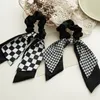 Summer Double Layer Ponytail Holders black white plaid Houndstooth patchwork Ribbon Elastic Hair Bands Girls Headwear Women Hair Accessories
