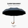 Luxury Wooden Handle Automatic Umbrella Business Men Gift Windproof 10 Ribs Sun Golf Umbrellas Folding Anti UV Parasol Stripe 220426