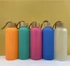 750ml Sublimation frosted Glass Water Bottles with bamboo lid 24oz colored Glasses Bottle outdoor sport drinking cup for student 6colors