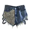 Rivet denim shorts été printemps femmes taille haute lâche gland jeans ajouter XXL 220630