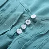 Blouses pour femmes chemises dentelle ourlet Blouse femmes trois quarts manches col en v boutonné Chemise grande taille plissé hauts Chemise Femme Harajuku
