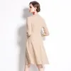 Sukienki swobodne Simgent Khaki Lace Sukienki Kobiety jesienne guziki z długim rękawem Linia Elegancka długość kolana moda 2022 szatę femme sg2883casual