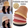 Wide Brim Hats Solid Handmade Crochet Floppy Top Summer For Women Hollow Out Knit Dome Bucket Hat Foldable Beach CapsWide Pros22