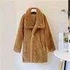 Brand Design Big Collar Teddy Bear Jacket Women Winter 2021 Thick Warm Fur Coat Oversized Overcoats Ladies Chic Street Outerwear T220716