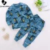 Kids jongensmeisjes pyjama sets cartoon print lange mouw schattige t -shirt tops met broek peuter baby herfst slaapkleding 220715