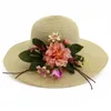 Chapéus de aba larga HT3630 Big Handmade Flowers Hat Straw Women Summer Sun Ladies Packable Bappy Cap feminino feminino Eger22