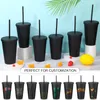 Canecas Tumblers com Sts e Tampas Plástico St Copos 16oz Reutilizáveis ​​para Adts Crianças Água Café Leite Smoothie Preto