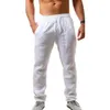 Pants Men Cotton Linen Trousers Joggers Casual Solid Elastic Waist Straight Loose Sports Running Pants Plus Size Men's Clothing 220509