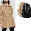 Za 2021 nouveau Design en cuir PU femmes hiver solide ceintures manteau femme qualité vêtements d'extérieur femmes veste grande taille L220728