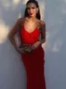 V Neck Backless Maxi Dress Women Elegant Party Ruffles Summer Sleeveless Sexy Club Beach Split Bodycon Dresses Woman 2022 New T220816