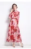 Chiffon Flower Print Flowy Maxi Dress 2022 Spring New Fashion Stand Collar Lantern Sleeve Single-breasted Belted Dresses