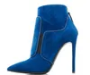 Moda yeni moda botları mavi nubuck deri sivri ayak parmakları stiletto topuk botları yüksek topuklu kış botları kadın ayakkabı ayak bileği botas