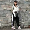 Scene Wear Women Striped Hoodie Crop Top Sweatshirt Jazz Pants Adult Girl's Black-White Letter Webbing Harem Hiphop Dance XS2345stag