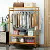 Clothing & Wardrobe Storage Bamboo Garment Coat Clothes Hanging Heavy Duty Rack With Top Shelf And Shoe Organizer ShelvesClothing