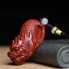 Pendant Necklaces Fidelity Small Leaf Red Sandalwood Carved Dragon Fish Handle Piece Men Carry On Mahogany SandalwoodPendant NecklacesPendan
