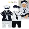 Fashion Summer born Navy Style Baby Romper Kids Boys Girls Sailor JumpsuitHat 2Pcs Body Short-sleeve Anchor Printed Suit 220525