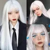 NXY Peruki Fgy White Ladies Długie proste włosy z grzywką Cosplay 28 -calowe czyste anime Lolita odporne na ciepło syntetyczne 220528