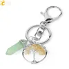Arts And Crafts Natural Stone Tree Of Life Key Rings Green Fluorite Hexagonal Prism Keychains Healing Rose Crystal Car Deco Sports2010 Dhhmg