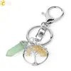 Arts And Crafts Natural Stone Tree Of Life Key Rings Green Fluorite Hexagonal Prism Keychains Healing Rose Crystal Car Deco Sports2010 Dhhmg