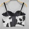 2021 Summer Short Sexy Cow Print Nightclub Female Crop Top Women Harajuku Backless Cami Tops With Built In Bra Push Up Bralette G220414