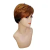 Pixie Cut Short Bob Wig для чернокожих женщин -париков с волосами с челком косплея Бразильская коричневая кость прямая машина полная машина парик 1B30#