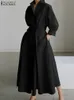 特大のエレガントな女性スプリングサンドレスザンゼアファッションラペルネック長袖ソリッドシャツドレスolベスティドスローブフェム220629