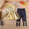 Guldflickor Kläder Set Baby Tjej Kläder T-shirts Leggings Mode Barn Klänning Byxor Suit Summer Black Roupas 220328