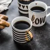 Mugs Creative Gold Ceramic Mug Coffee Cup China Bone Milk Tea Love Heart Stripe Drinkware 350ml Home KitchenMugs2695