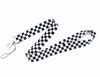 Mobiltelefonband charms grossist 10st svart med vit utsökt gitter lanyard mode nycklar rep halskort