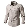 Camisas militares masculinas de algodão manga longa vestido casual masculino trabalho cargo cor sólida 220330