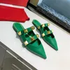 2022 VG Gold Rivet Sandals Luxe ontwerpers Dames Slippers Flat Heel Sliders Kalfsleer All-match Stylist SCHOENS 6.5 cm HOGE HOEL DOOS