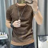 Sleeve Short Knitting T Shirt Men Slim Streetwear Contrast Tee Homme Social Club Outfits T-Shirt 3 Color ee -