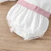 Baby Girl Chiffon Romper Long Sleeve Round Collar Lace High Waist Bodysuit Loose Fall Tops Soft Breathable 0-24 M Daily Wear G220517