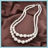 Beaded Halsband hängar smycken toppkvalitet elegant dubbel lager falska pärlpärlor brudbrudtärnor kedjor kedjor halsband för kvinnor mode weddi