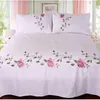 WOSTAR Rose flora embroidery design flat bed sheet solid colour cotton twill linen bedding luxury home textiles queen king size 220514