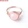 Rose Gold Color Wire Wrap Quartz Round Bead Stone Crystal Ring for Women Jewelry 19mm inte justerbar bo950