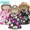2020 Spring Winter Girl Jackets Kids Jacket Children Clothes Girls Floral Printing Girls Long Fur Collar Hoodie Cotton Jacket 3-8Y J220718