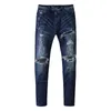 European and American style AM washed black basic style old worn out leather jeans men high quality