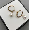 Designers 18K Gold Plated Classics Women Letters Stud Geometric Famous Brand Round Crystal Rhinestone Pearl Earring Wedding Jewerlry