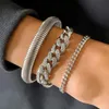 Braccialetti con ciondoli IngeSight.Z Strass Cristallo Miami Curb Braccialetti cubani per le donne Chunky Thick Amicizia Set Gioielli da polsoCharm Inte22