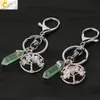 Konst och hantverk Natural Stone Tree of Life Key Rings Green Fluorite Hexagonal Prism Keychains Healing Rose Crystal Car Deco Sports2010 DHHMG