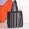 Mini schattige kralen stro dames tas tas zachte boodschappentas voor vrouwen 24x7x22cm