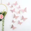 12Pcs/lot 3D Hollow Butterfly Wall Sticker 3 Sizes Gold Pink Silver Butterflies Removable Wall Decals Decor