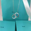 Luxury Designer Pendant Sterling Silver Double Ring Necklace Wedding Jewelry Accessories Gift For Ladies Without Box