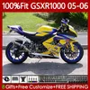 Corps de moulage par injection pour Suzuki GSXR 1000 CC K5 GSXR-1000 GSXR1000 05 06 Bodywork 122NO.104 1000cc bleu jaune GSX R1000 2005 2006 Kit de corps OEM GSX-R1000 2005-2006