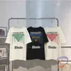 Camiseta Rhude Estampa listrada Carta Solta Gola redonda Manga curta Masculino Feminino Camisetas grandes Egk6