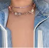 Chains 15" 16" Iced Out Pink CZ Butterfly Shape Choker Necklace For Hip Hop Fashion Punk Women Coffee Bean Link Chain Wedding Jewe