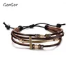 Beaded Strands GorGor Arrivals Vintage Multilayer Leather Braided Wrap Cross Drawstring Bracelets For Fashion Men Jewelry Gift BL-150 Fawn22