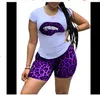 Damen-Trainingsanzüge, Übergröße, zweiteilige Sets, Leoparden-Lippen-T-Shirt, Top und Shorts, Trainingsanzüge, Sommer- und Strandkleidung, lässige 2-teilige Outfits